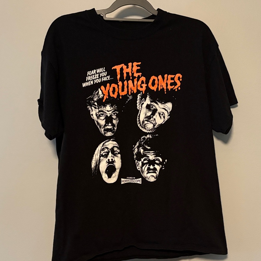 Gildan Black Tee with Orange 'The Young Ones' Graphic